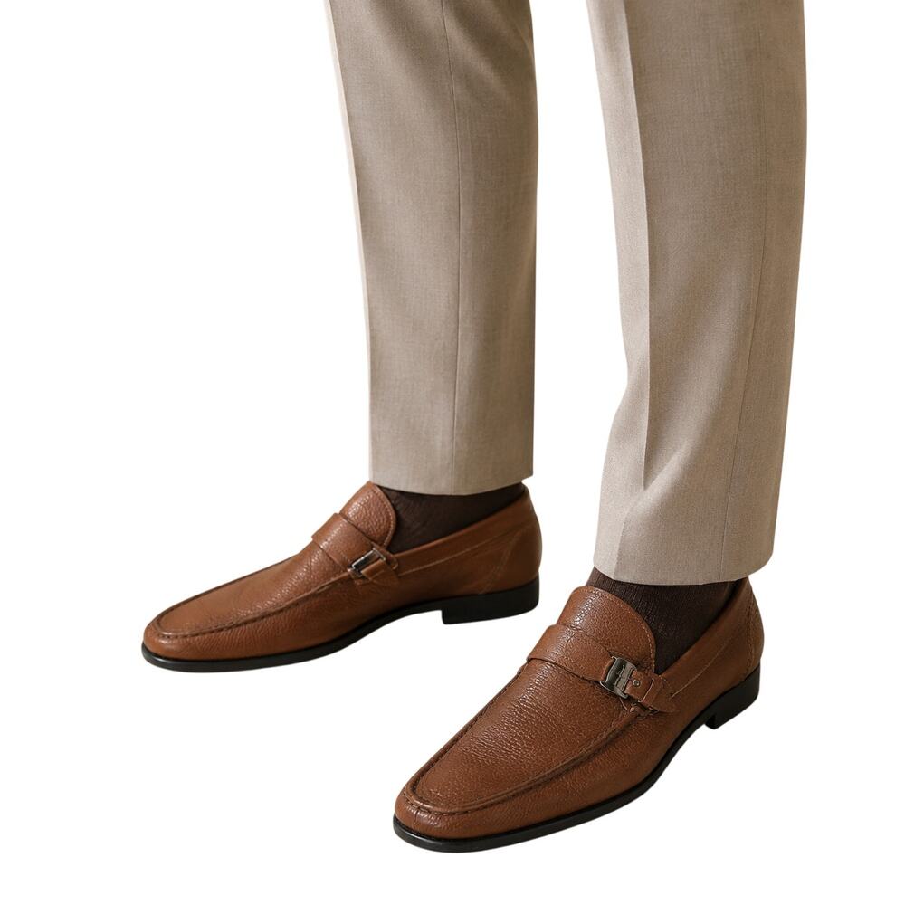 Salvatore Ferragamo Gancini Pebbled Leather Loafers Brown Men's Size 12 D